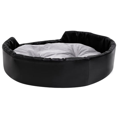 Dog Bed | Black and Grey | Faux leather, plush, PP cotton, foam