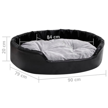 Dog Bed | Black and Grey | Faux leather, plush, PP cotton, foam