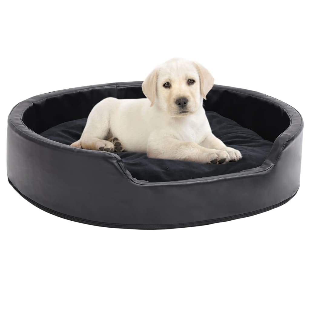 Dog Bed | Black | Faux leather, plush, PP cotton, foam | Medium