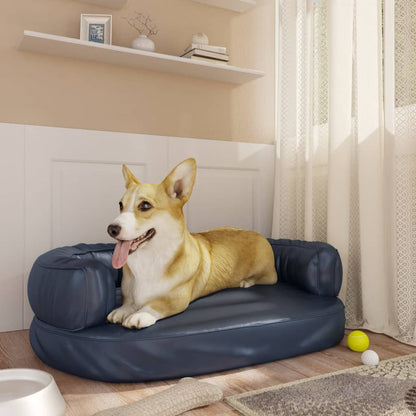 Dog Bed | Dark Blue | Faux Leather | Medium | Dog Bed | Rectangular