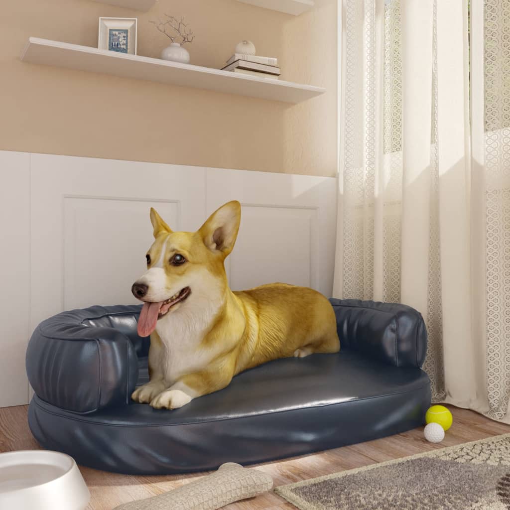 Dog Bed | Dark Blue | Faux Leather (100% polyurethane) | 75x53 cm