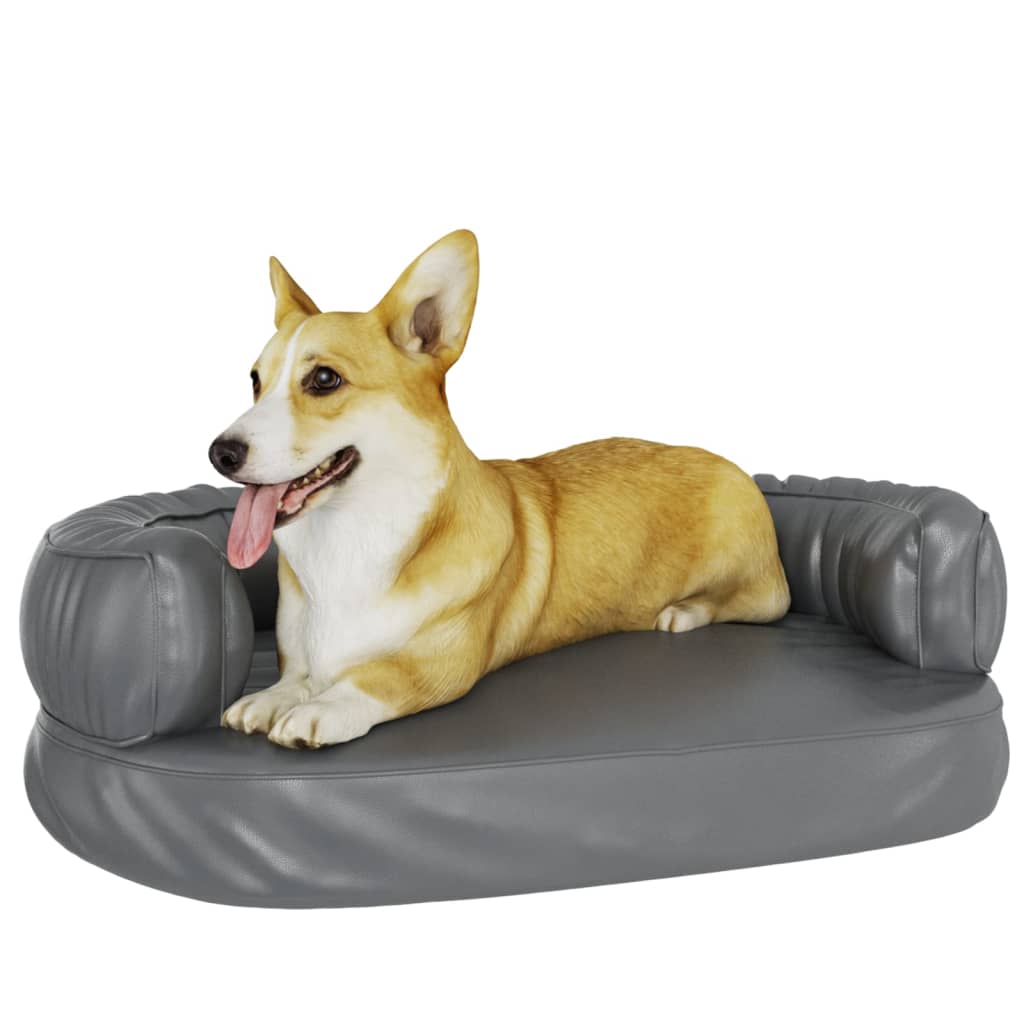 Ergonomic Foam Dog Bed Grey 60x42 cm Faux Leather