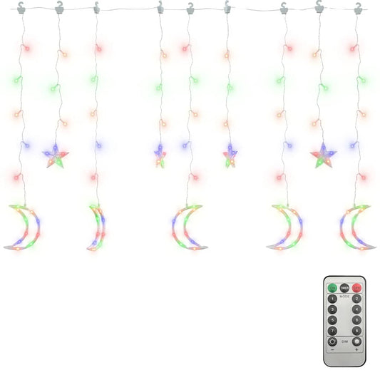 Star and Moon Fairy Lights Remote Control 138 LED Colourful