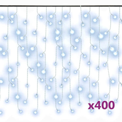 LED Curtain Icicle Lights 10m 400 LED Cold White 8 Function