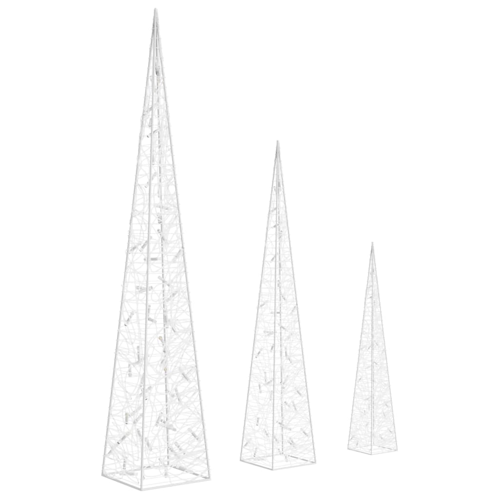 Acrylic Decorative LED Light Cone Set Cold White 60/90/120cm