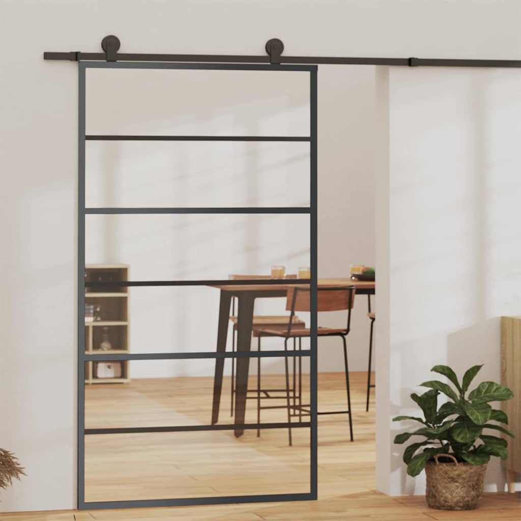 151016 vidaXL Sliding Door ESG Glass and Aluminium 102x205 cm Black