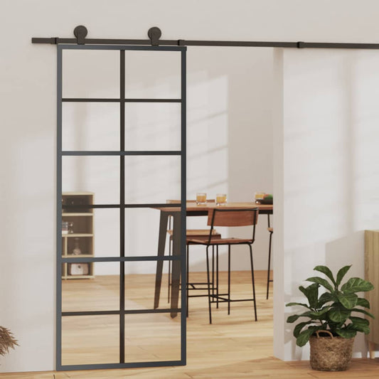 151017 vidaXL Sliding Door ESG Glass and Aluminium 76x205 cm Black
