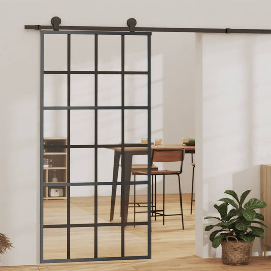 Sliding Door ESG Glass and Aluminium 102x205 cm Black