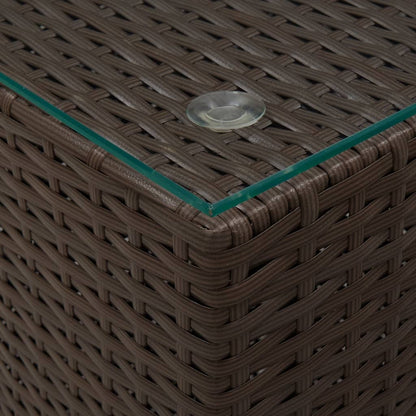 Side Tables 3 pcs with Glass Top Brown Poly Rattan