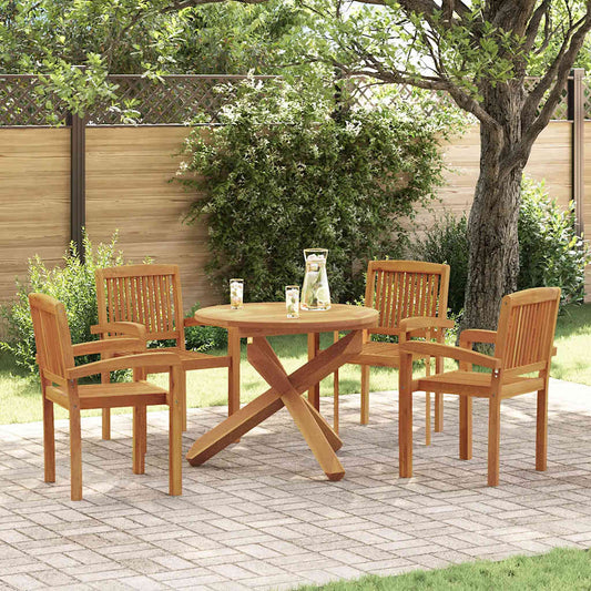 5 Piece Garden Dining Set Solid Wood Teak