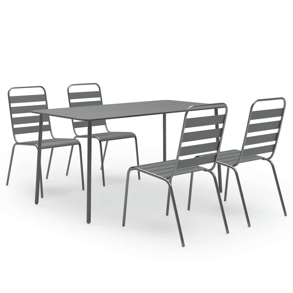 5 Piece Garden Dining Set Steel Dark Grey
