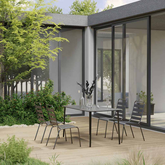 5 Piece Garden Dining Set Steel Dark Grey