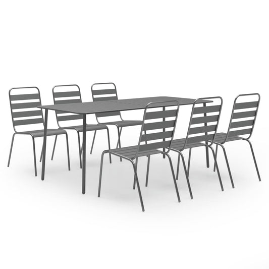 7 Piece Garden Dining Set Steel Dark Grey
