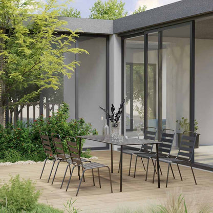 7 Piece Garden Dining Set Steel Dark Grey