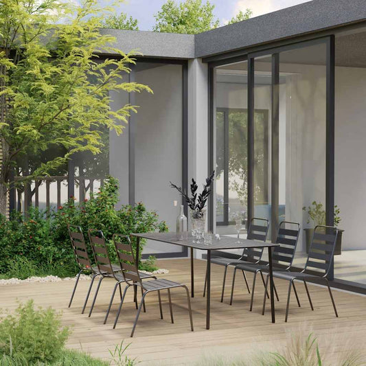 7 Piece Garden Dining Set Steel Dark Grey