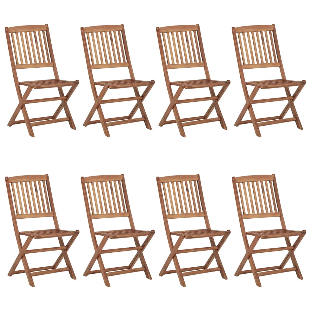 Outdoor Chair | Set of 8 | Brown | Solid Acacia wood | Medium | Foldable