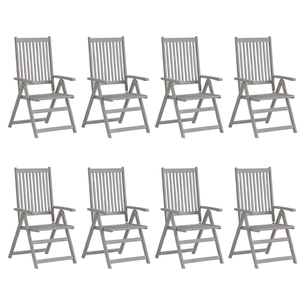 Garden Chair | Set of 8 | Grey | Solid acacia wood | Medium | Foldable