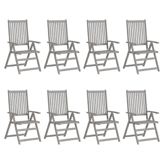 Garden Chair | Set of 8 | Grey | Solid acacia wood | Medium | Foldable