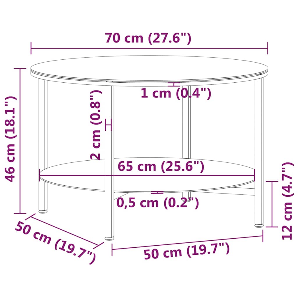 331618 vidaXL Tea Table Black and Transparent 70 cm Tempered Glass
