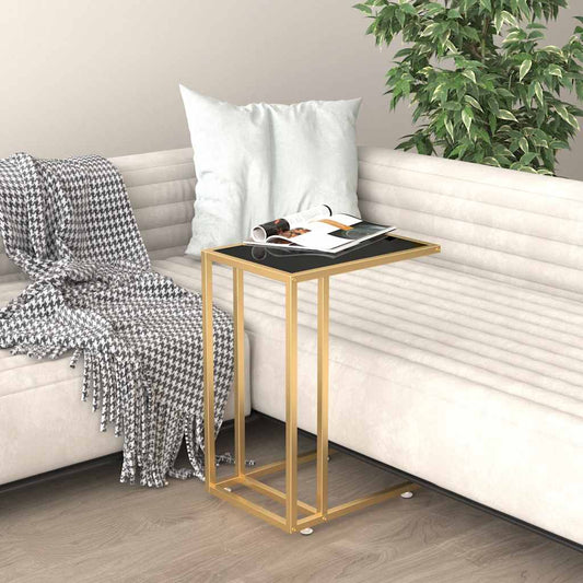 Computer Side Table Black 50x35x65 cm Tempered Glass