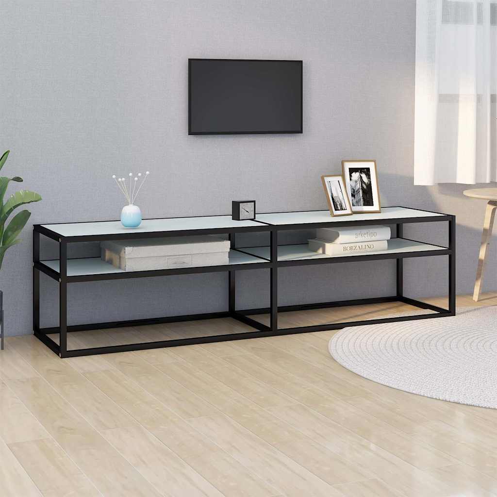 TV Cabinet White Marble 160x40x40,5 cm Tempered Glass