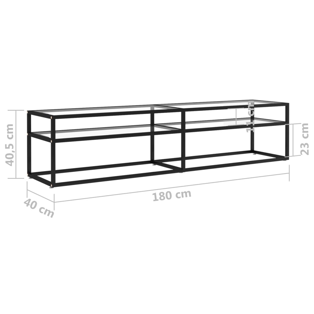 TV Cabinet | Black and Transparent | Tempered Glass, Powder-Coated Steel