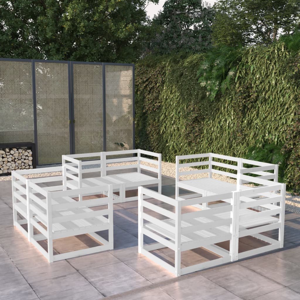 Garden Lounge Set | White | Solid pinewood | Large | Modular