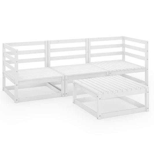 4 Piece Garden Lounge Set White Solid Wood Pine