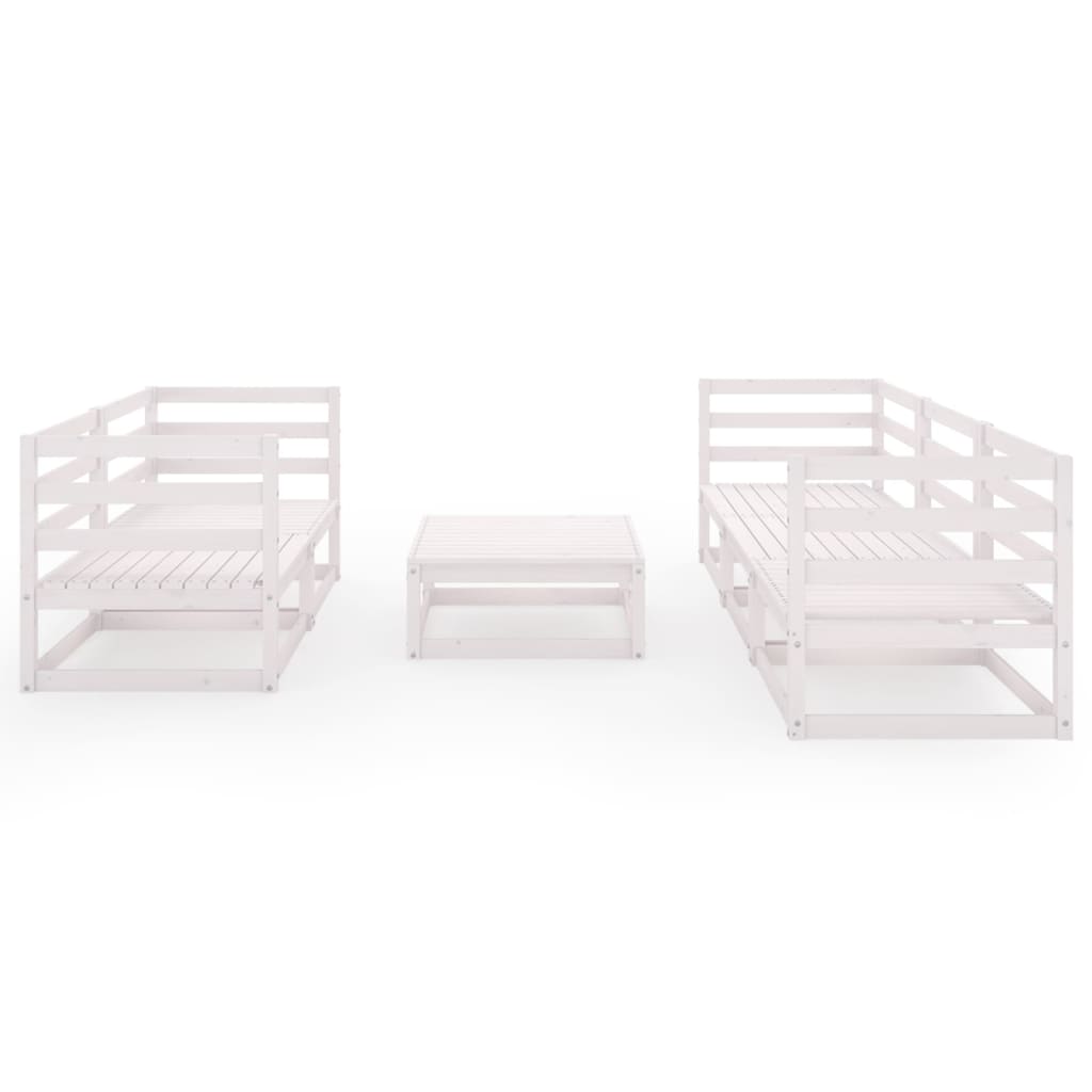 6 Piece Garden Lounge Set White Solid Wood Pine