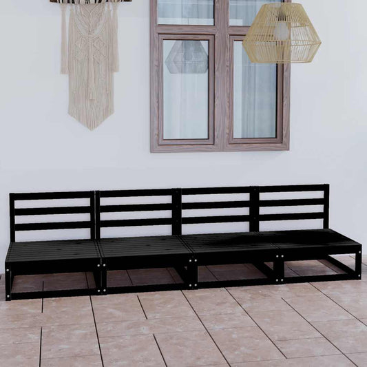 Garden 4-Seater Sofa Black Solid Pinewood