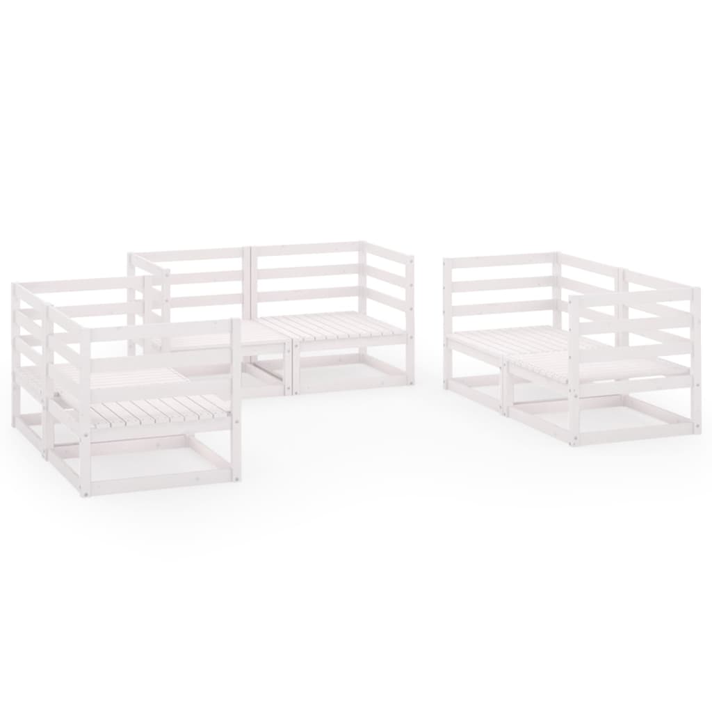 Garden Lounge Set | White | Solid Pine Wood | 6 Pieces | Modular