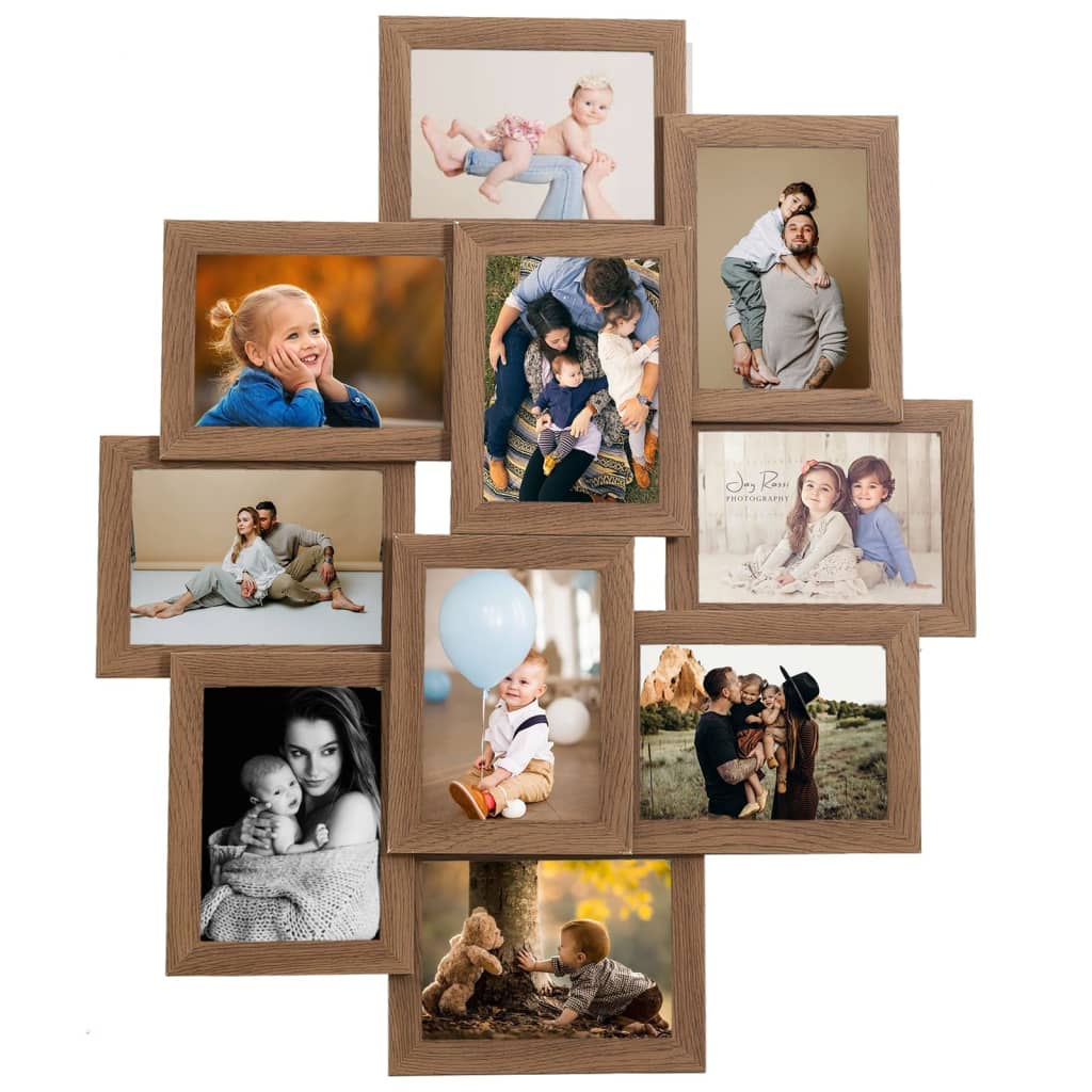 Collage Photo Frame for 10x(13x18 cm) Picture Light Brown MDF