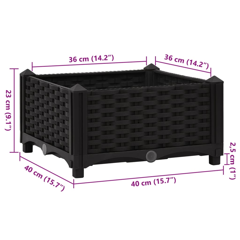 Raised Bed | Black | Polypropylene | Medium | Decorative Inlays