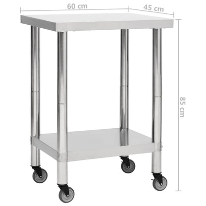 Kitchen Work Table with Wheels 60x45x85 cm Stainless Steel