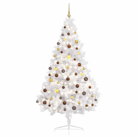 Artificial Half Pre-lit Christmas Tree with Ball Set White 210 cm