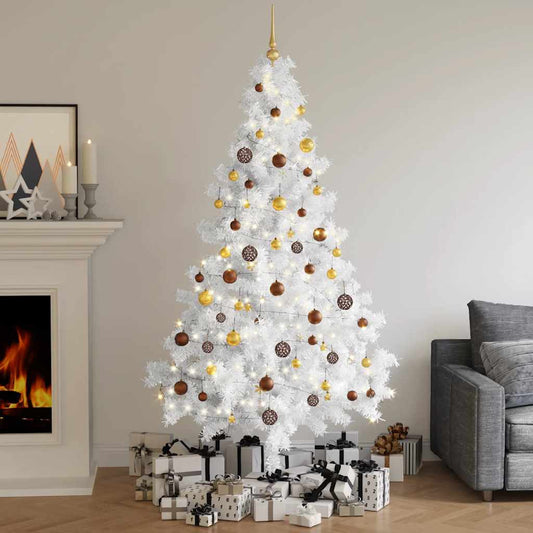Artificial Half Pre-lit Christmas Tree with Ball Set White 210 cm