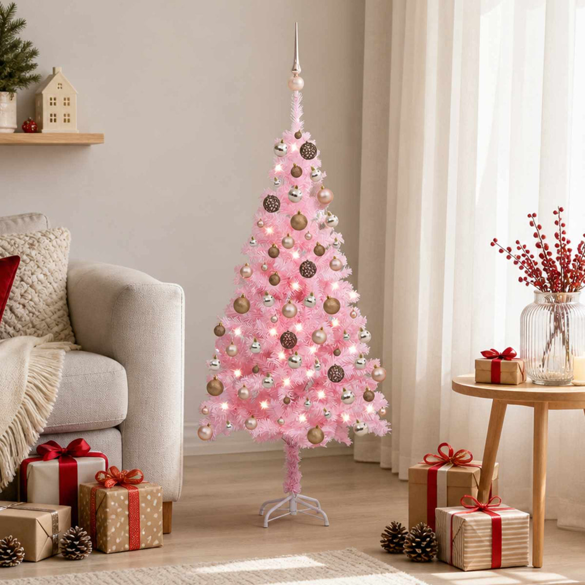 Artificial Pre-lit Christmas Tree with Ball Set Pink 120 cm PVC