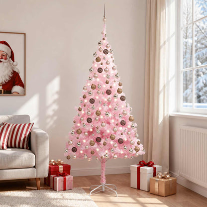 Artificial Pre-lit Christmas Tree with Ball Set Pink 210 cm PVC