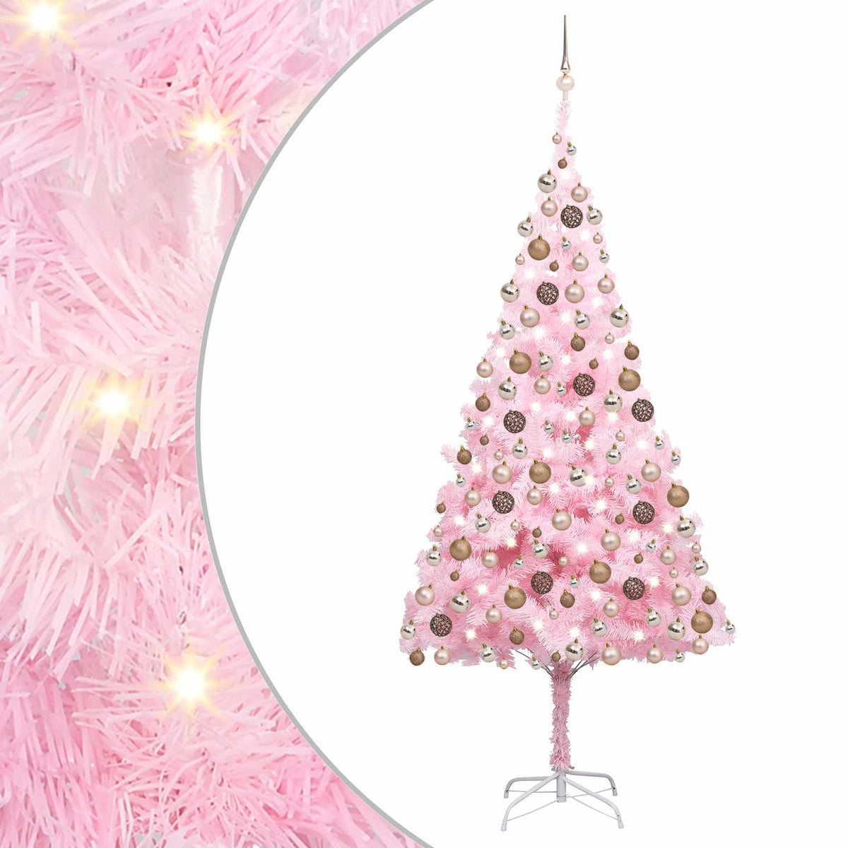 Artificial Pre-lit Christmas Tree with Ball Set Pink 210 cm PVC