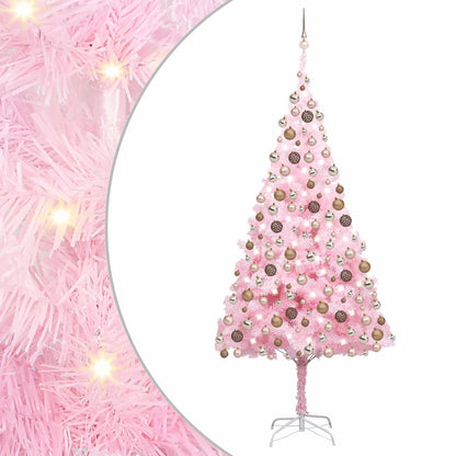 Artificial Pre-lit Christmas Tree with Ball Set Pink 210 cm PVC