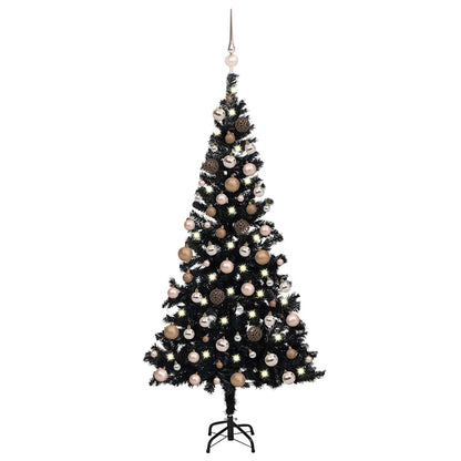 Artificial Pre-lit Christmas Tree with Ball Set Black 180 cm PVC