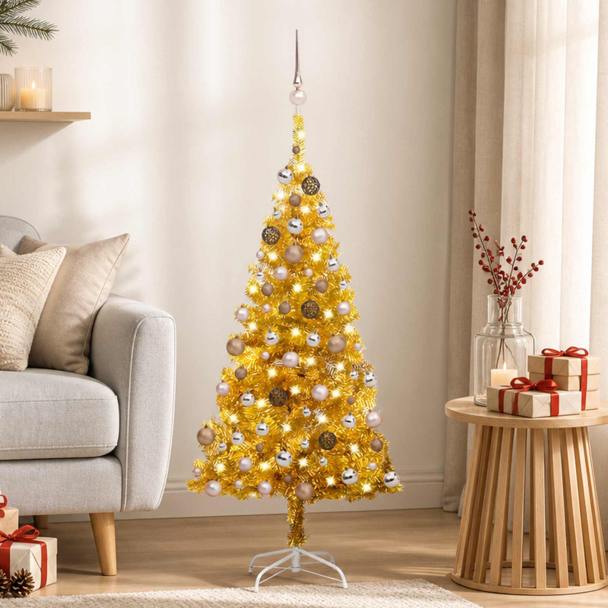 Artificial Pre-lit Christmas Tree with Ball Set Gold 120 cm PET