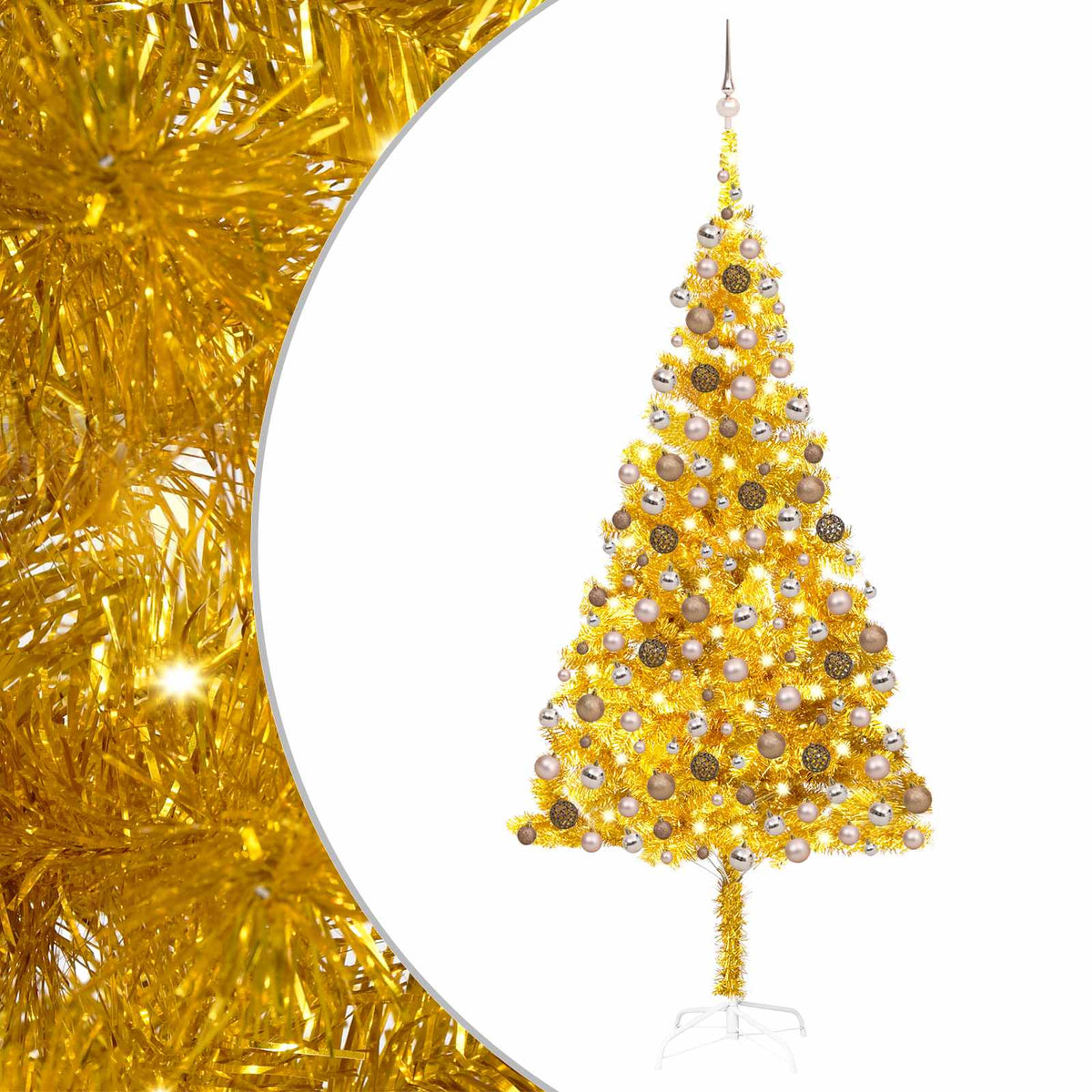 Artificial Pre-lit Christmas Tree with Ball Set Gold 210 cm PET