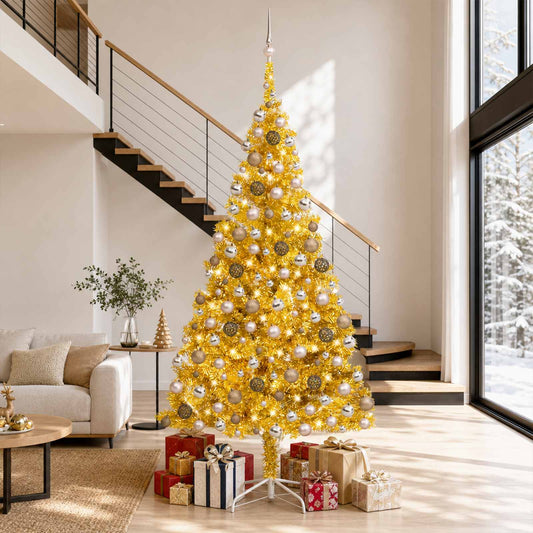 Artificial Pre-lit Christmas Tree with Ball Set Gold 240 cm PET