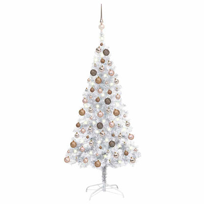 Artificial Pre-lit Christmas Tree with Ball Set Silver 150 cm PET