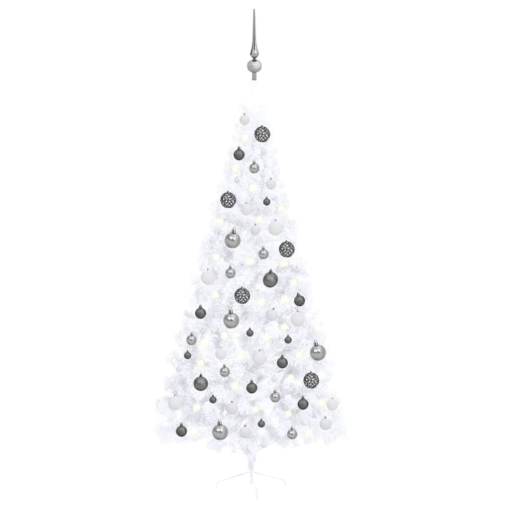 Artificial Half Pre-lit Christmas Tree Ball Set White 210 cm