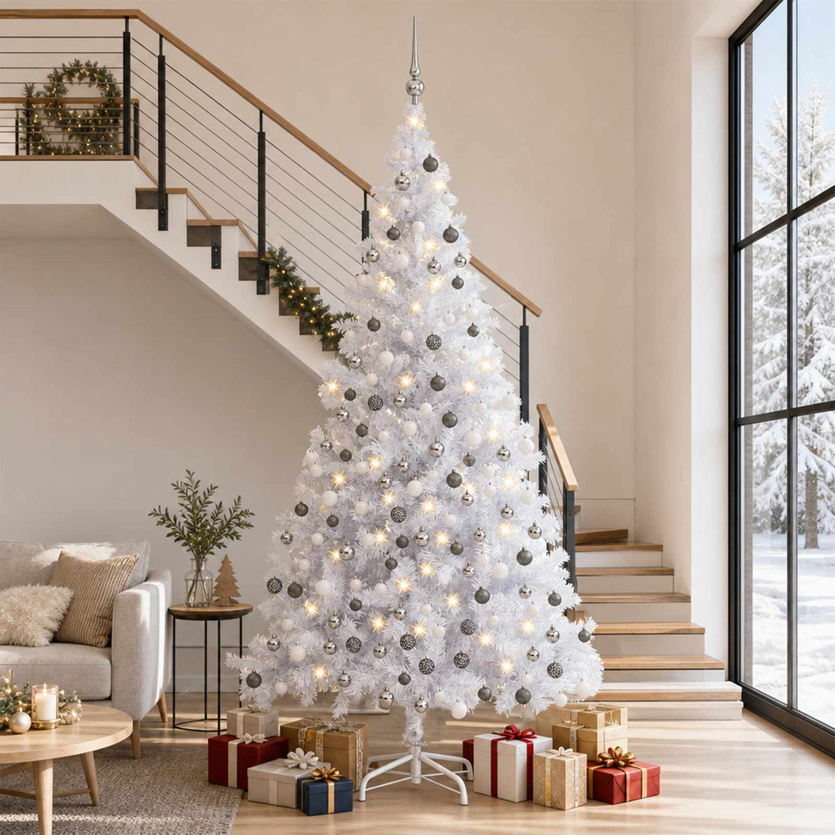 Artificial Pre-lit Christmas Tree with Ball Set L 240 cm White