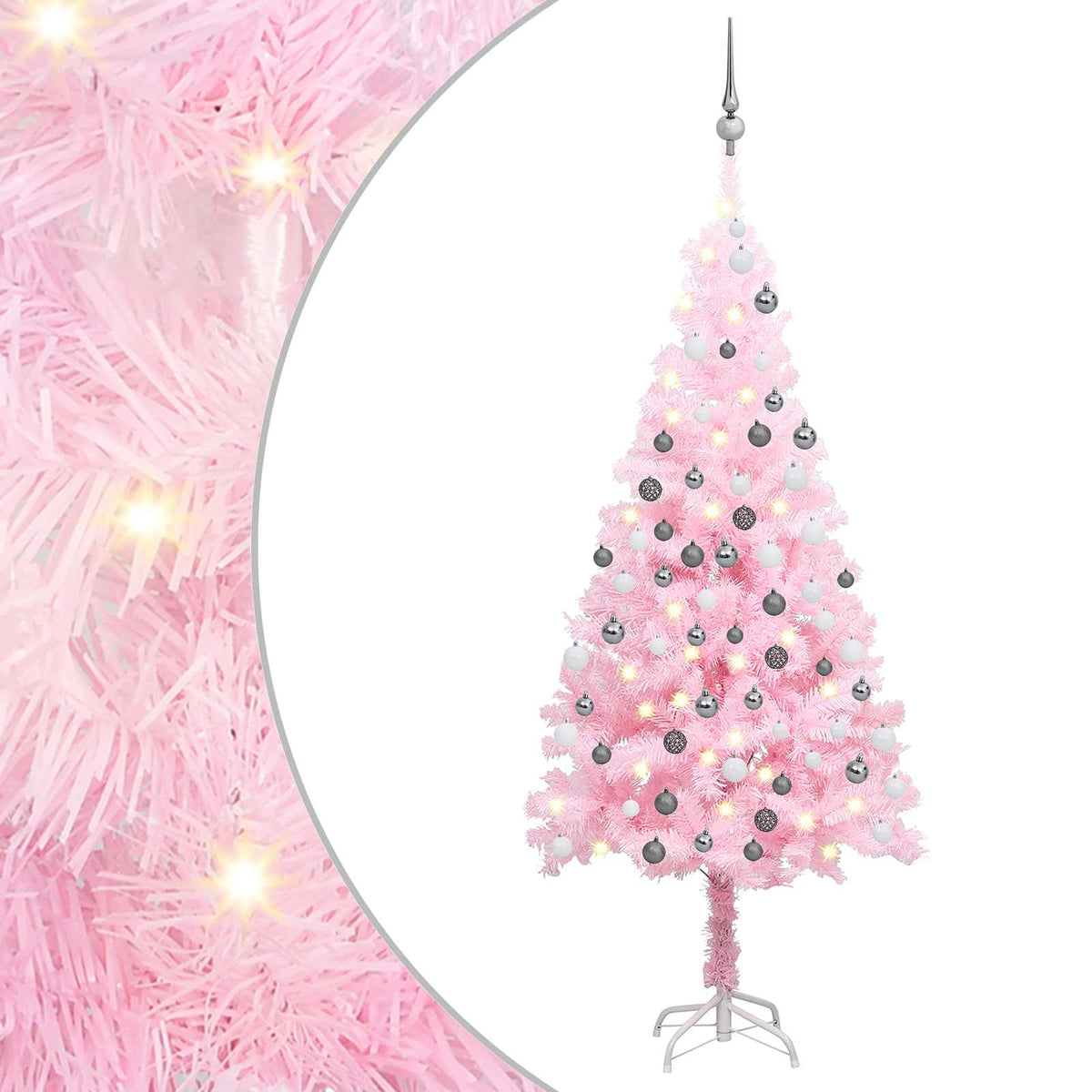 Artificial Pre-lit Christmas Tree with Ball Set Pink 150 cm PVC