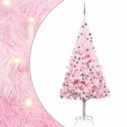 Artificial Pre-lit Christmas Tree with Ball Set Pink 210 cm PVC