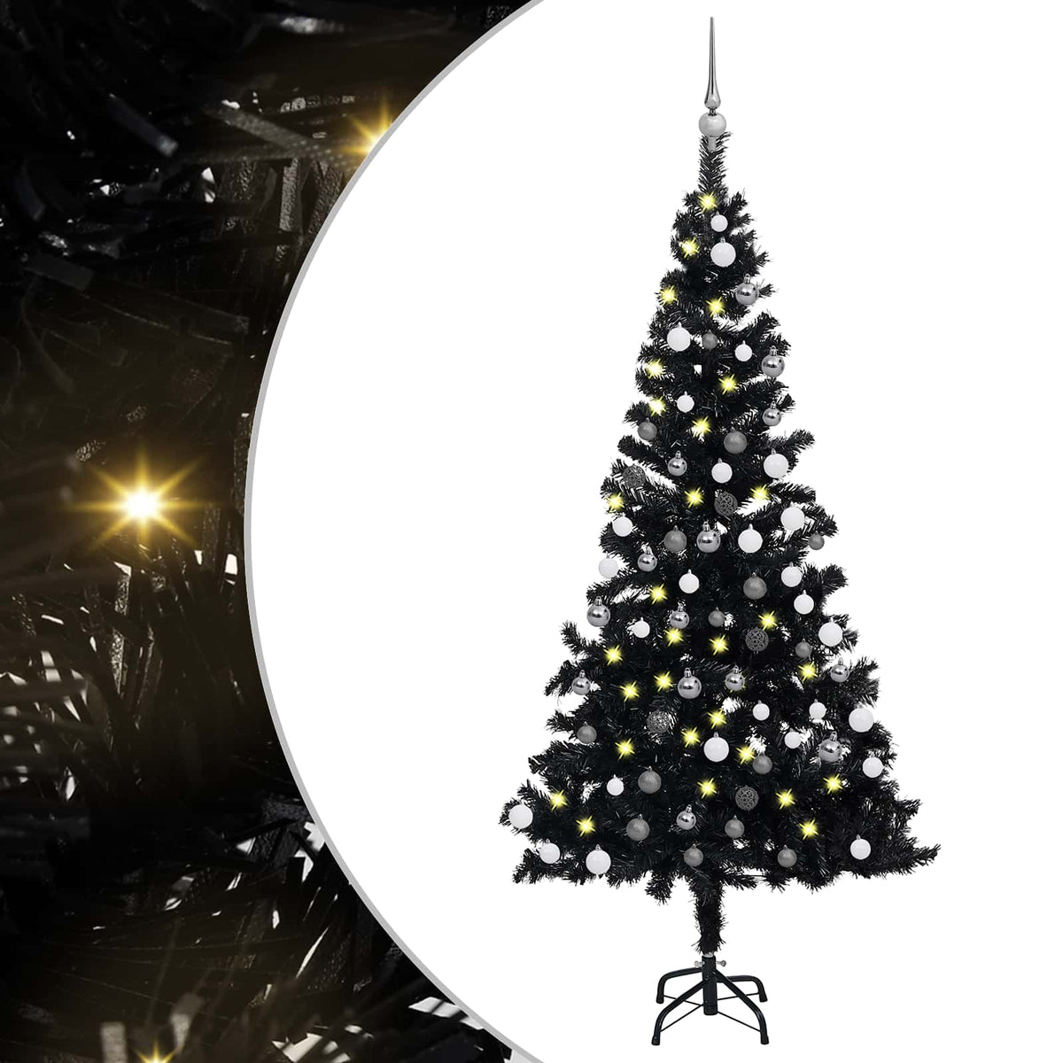 Artificial Pre-lit Christmas Tree with Ball Set Black 150 cm PVC